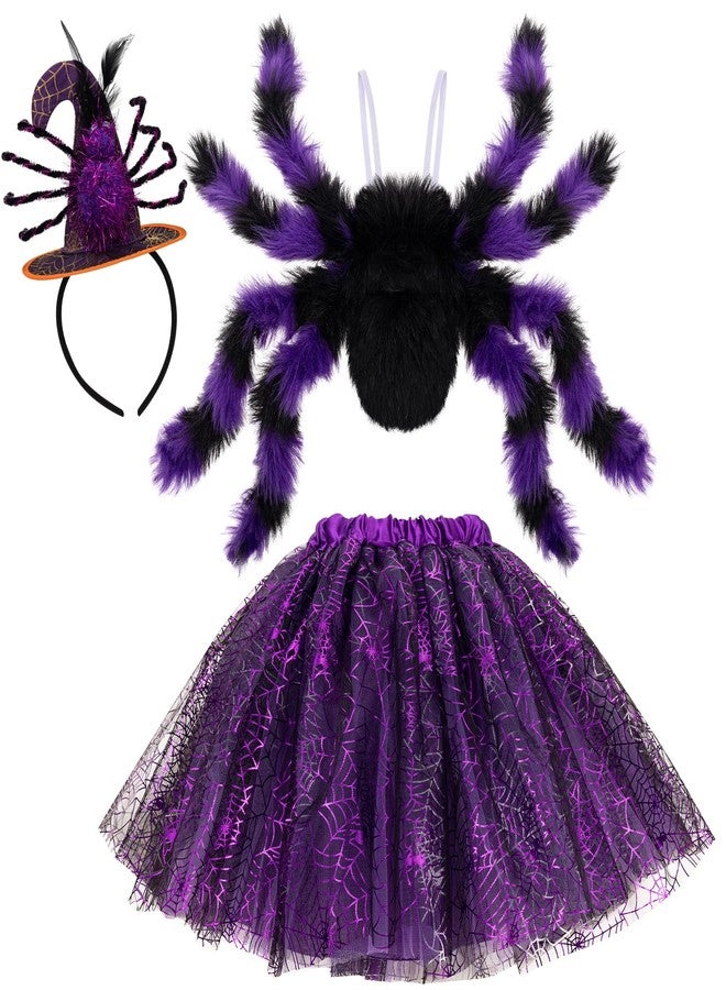 Hifot Spider Costume for Kids, Spider Wings Tutu Skirt Spiderweb Headband Set Girls Halloween Costumes Cosplay Party - Image 1