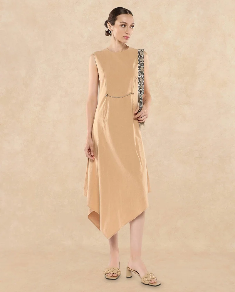 Rareism Women's Asymmetric Dress With Metal Trim Detail