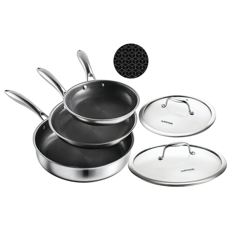 nutricook ETERNA 5PC PAN SET - 20CM FRYPAN, 24 FRYPAN WITH LID, 28CM DEEP PAN WITH LID - Image 1