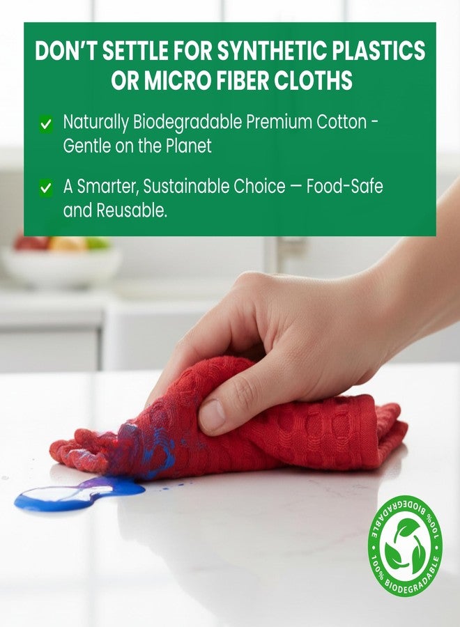 WHITEWRAP Premium Cotton Big Waffle Weave Kitchen Dish Cloths, 12x12 Inch Ultra Absorbent Lint-Free Dish Towels, Fast Drying Dishcloths for Washing Dishes, 6 Pack, Red - Image 3