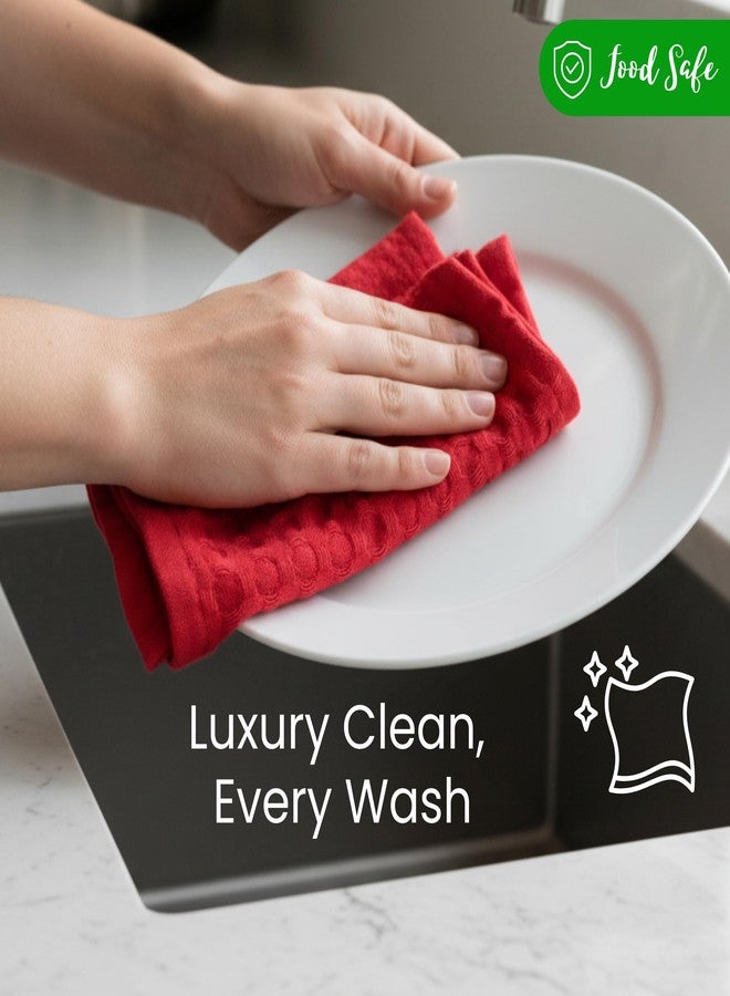 WHITEWRAP Premium Cotton Big Waffle Weave Kitchen Dish Cloths, 12x12 Inch Ultra Absorbent Lint-Free Dish Towels, Fast Drying Dishcloths for Washing Dishes, 6 Pack, Red - Image 2