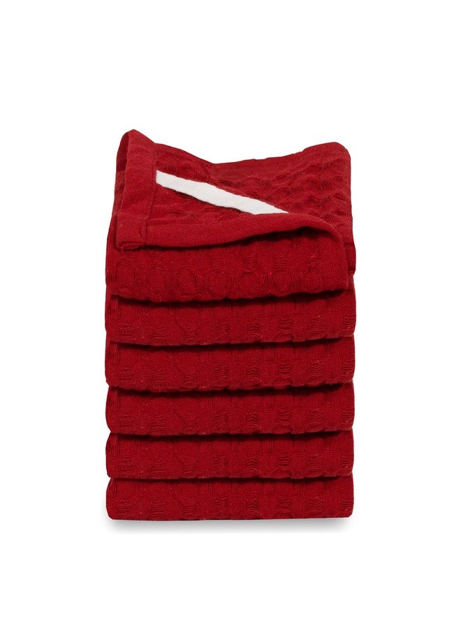 WHITEWRAP Premium Cotton Big Waffle Weave Kitchen Dish Cloths, 12x12 Inch Ultra Absorbent Lint-Free Dish Towels, Fast Drying Dishcloths for Washing Dishes, 6 Pack, Red - Image 1