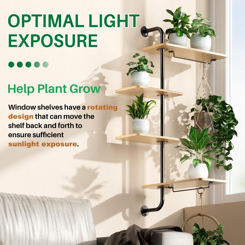 DELLAN 4-Tier Rotating Window Plant Shelf, Wall Mounted Indoor Hanging Plants Shelf, Modern Style - Image 5