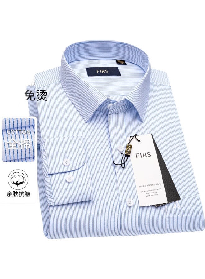 FIRS Liquid Ammonia Non-Iron Shirt, Men'S Long Sleeve, Business Casual, Pure Cotton, Non-Iron Shirt, Light Blue Striped Long Sleeve, Size 42 - Image 3