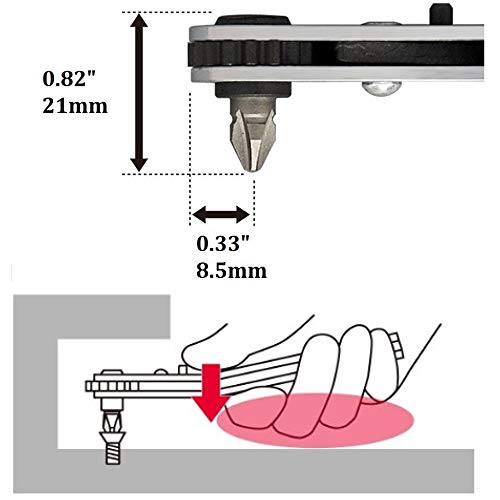 ANEX Ultra Low Profile Offset Ratcheting Screwdriver and Hex Wrench 90 Degree For Tight Area (Magnetic 9 Bits Set) Upwards Angled Head, Red - Image 4