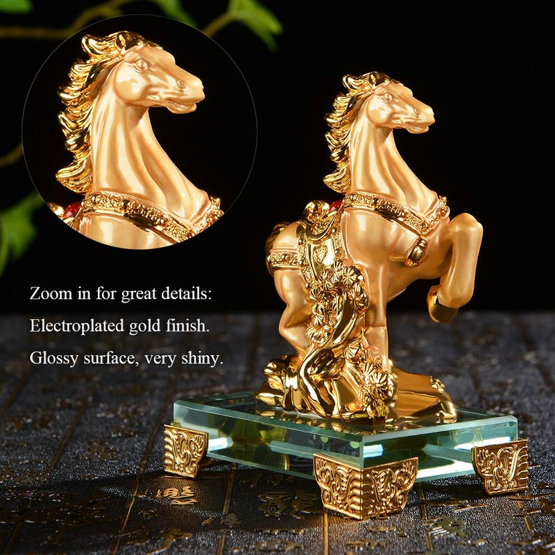 BRASSTAR Golden Resin Feng Shui Statue Chinese Zodiac Animal Horse Home Office Table Top Decor Figurine Gift Collection PTZY118 - Image 3