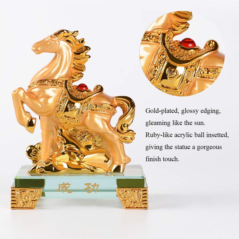 BRASSTAR Golden Resin Feng Shui Statue Chinese Zodiac Animal Horse Home Office Table Top Decor Figurine Gift Collection PTZY118 - Image 4