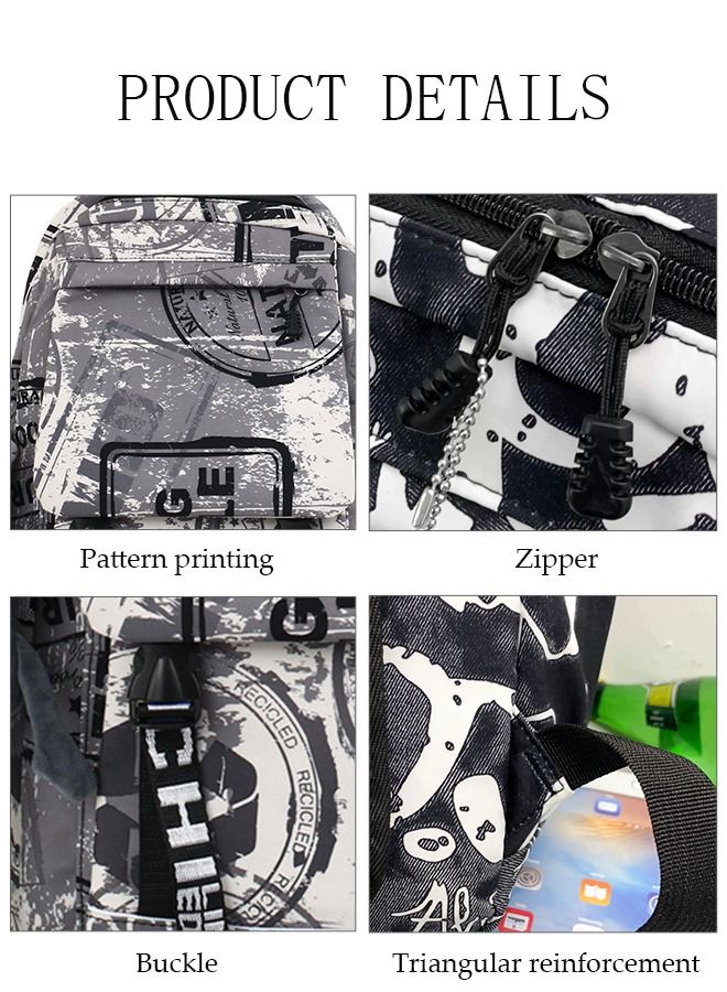 DUNISO School Backpack Large Capacity Multi-pocket Students Backpack School Bag Letter Printed Book Bags Waterproof Wear-resistant Backpacks for Teen Back Pack College Students Laptop Bag for Casual Travel - Image 5