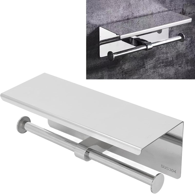 Stainless Steel Toilet Paper Holder with Shelf, Self Adhesive Punch Bathroom Organizer, Modern Simple Style Paper Shelf Roll Holder for Kitchen Living Room Bedroom, Includes A (k10-304) - Image 3