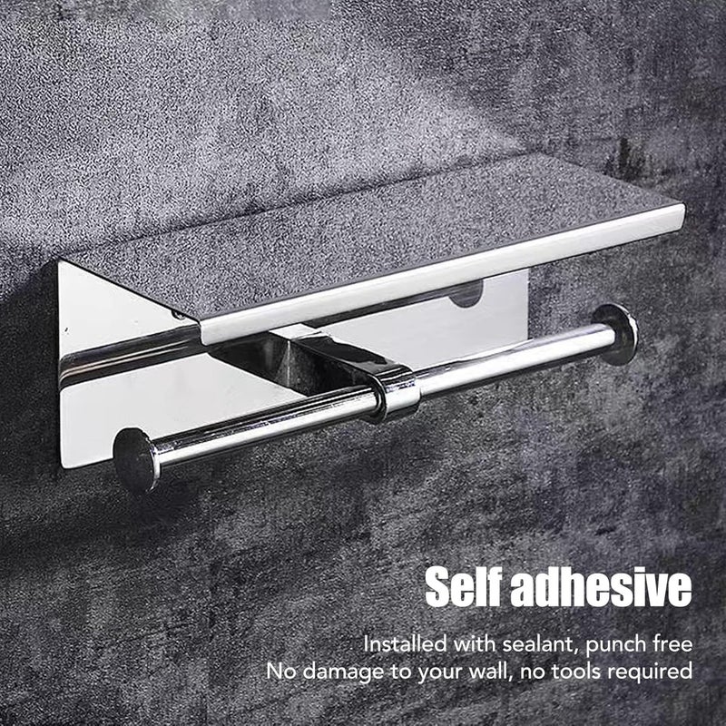Stainless Steel Toilet Paper Holder with Shelf, Self Adhesive Punch Bathroom Organizer, Modern Simple Style Paper Shelf Roll Holder for Kitchen Living Room Bedroom, Includes A (k10-304) - Image 2