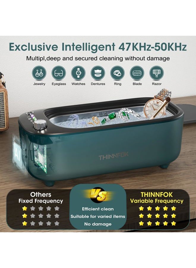 THINNFOK Ultrasonic Jewelry Cleaner, Jewelry Cleaning Machine, Intelligent Variable Frequency 47KHz-50KHz, Professional Sonic Cleaner with UV for Rings, Glasses, Watches, Dentures - Image 3