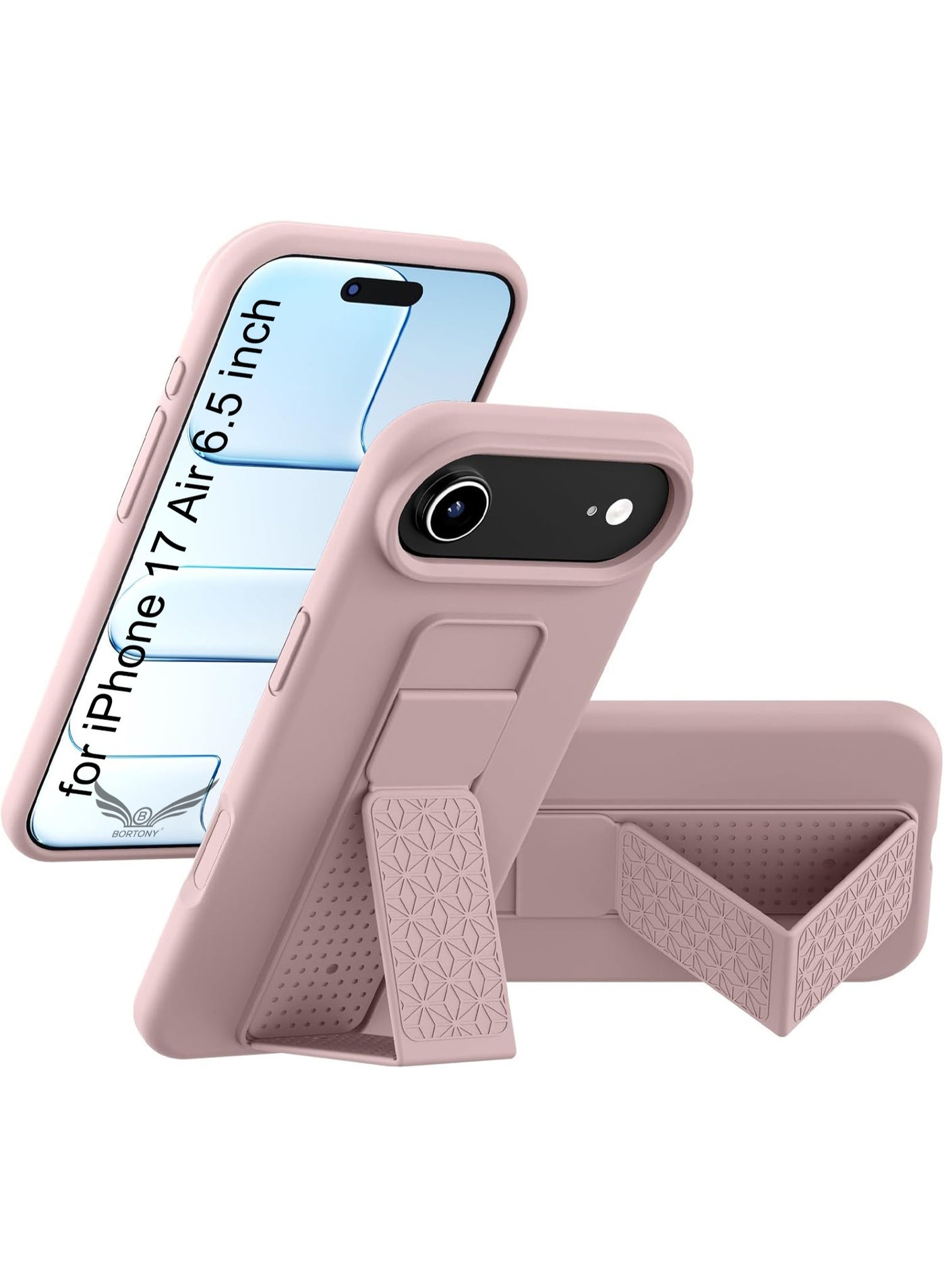 BORTONY iPhone 17 Air Case, Kickstand Finger Grip Cover for iPhone 17 Air, Car Magnetic Multi Stand Vertical and Horizontal Soft Silicone Phone Case for iPhone 17 Air 6.5 inch