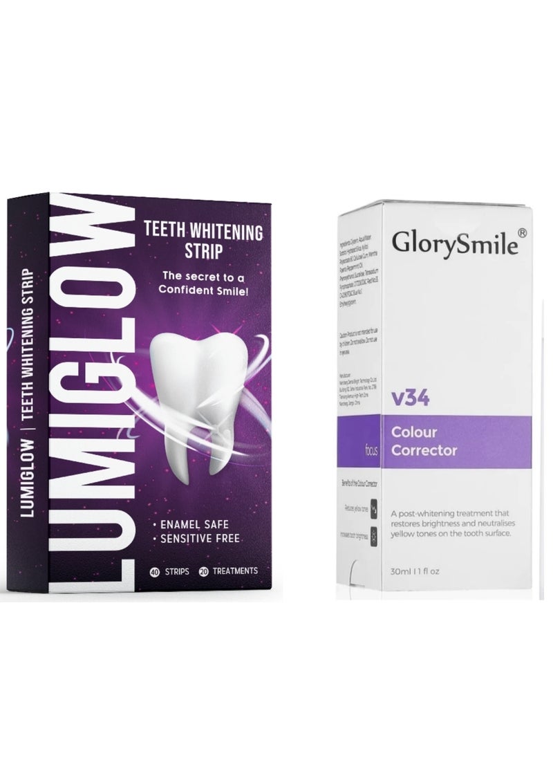 LUMIGLOW 40-Piece Lumiglow Professional Teeth Whitening Dental Kit | Glorysmile v34 Colour Corrector Purple Teeth Whitening Tooth Stain Removal Teeth Whitening Booster Purple Toothpaste 30 ml| Combo Pack  - Image 1