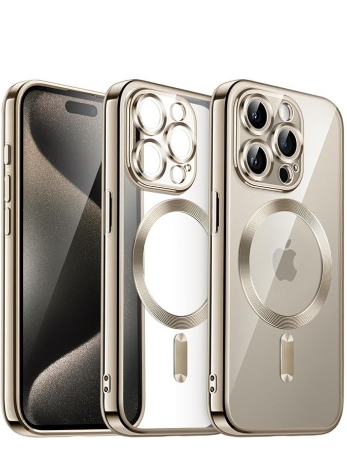 MIGOFAST Soft Clear Case for iPhone 15 Pro Max 6.7-Inch, Camera Lens Full Protection, Compatible with MagSafe Wireless Charging, Shockproof Electroplated TPU Phone Cover (Natural Titanium) - Image 1