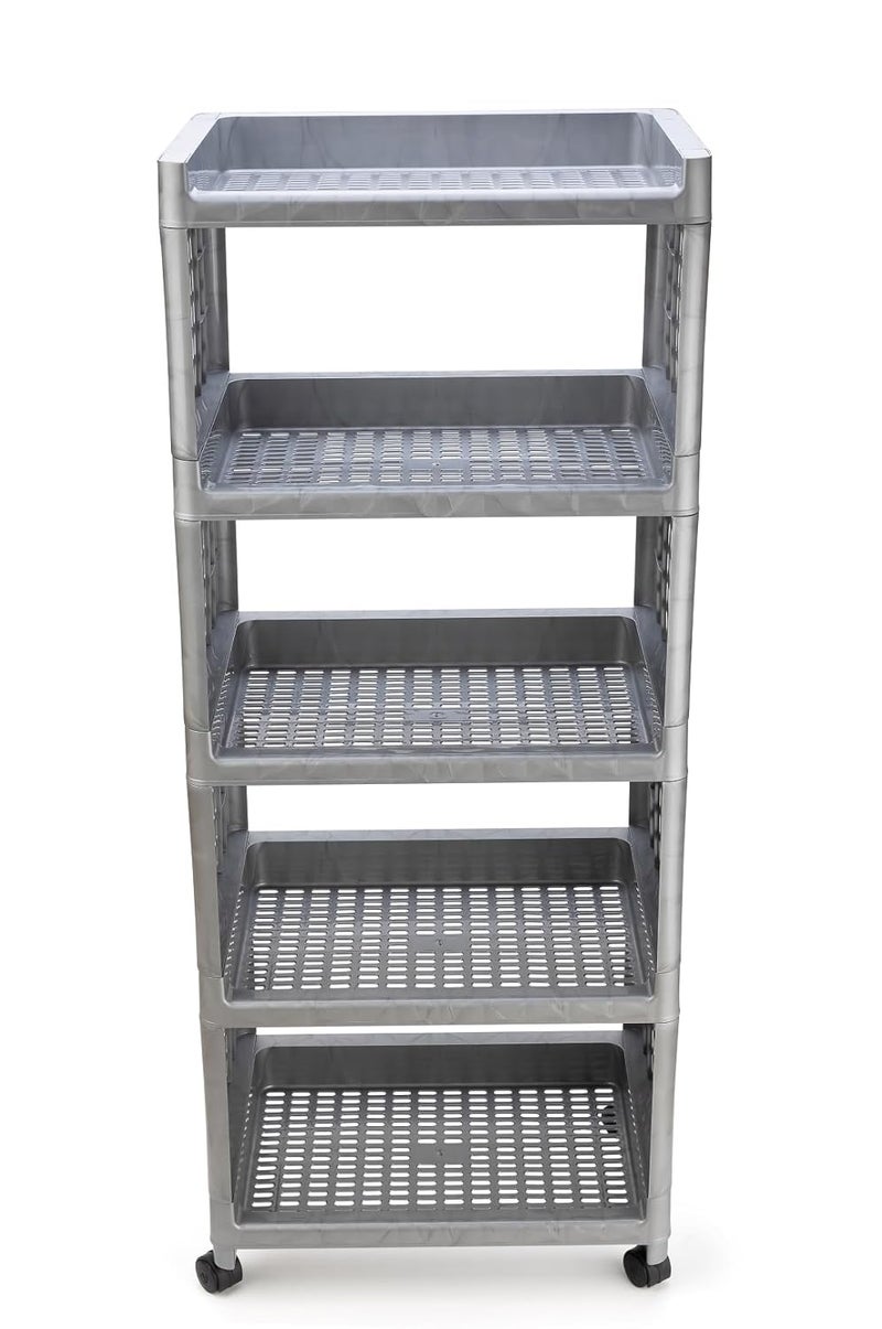 FOROLY 5Layer Multipurpose Plastic Basket Cart Portable Storage Solution for Any Space 5 Layer Silver - Image 3