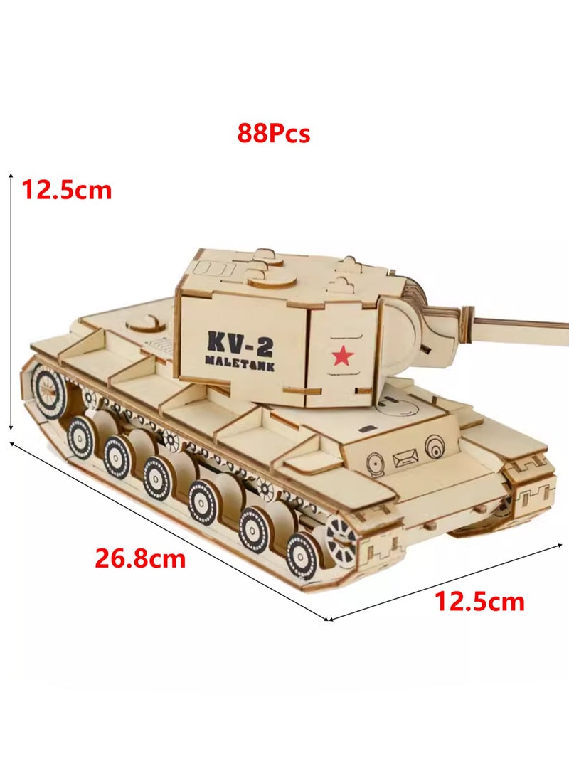 Children's 3D Wooden Model Puzzle Military Building Block Assembly Toys(Heavy Tank 88Pcs) - Image 2