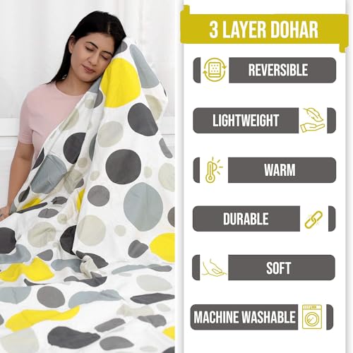 Divine Casa 100% Cotton Reversible Single Bed Dohar | Lightweight & Soft AC Blanket | Summer Quilt | 210 x 140 CM, Geometric Silver & Lemon - Image 5