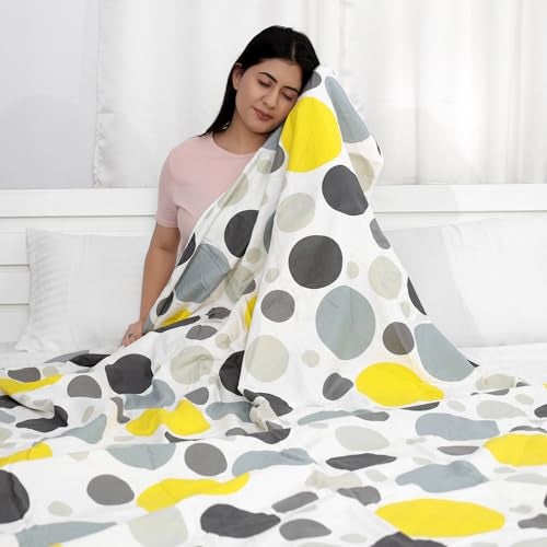 Divine Casa 100% Cotton Reversible Single Bed Dohar | Lightweight & Soft AC Blanket | Summer Quilt | 210 x 140 CM, Geometric Silver & Lemon - Image 3