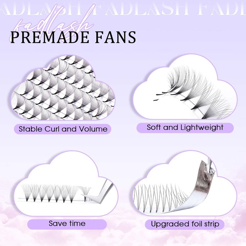 FADLASH Premade Lash Fans D Curl Premade Fans Eyelash Extensions 12D 0.07 Volume Lash Fans Premade Handmade Premade Lash Extensions Fans (12D-0.07D-16mm) Storage & transit friendly - Image 2