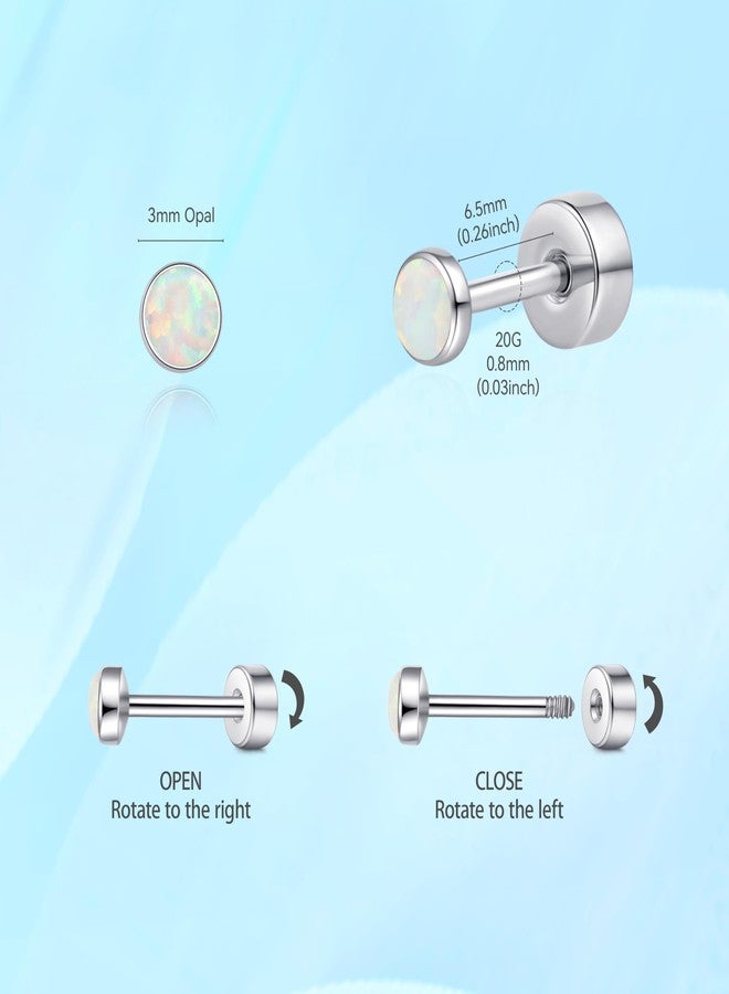 limerencia 20G Opal Titanium Flatback Earrings for Sensitive Ears, G23 Hypoallergenic Titanium Post Screw Back on Earrings for Cartilage Helix Tragus, 3MM, Titanium, Opal - Image 5