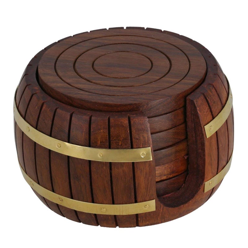 ITOS365 Wooden Drink Coasters Wood Table Coaster Set of 6 for Tea Cups Coffee Mugs Beer Cans Bar Tumblers and Water Glasses - Image 1