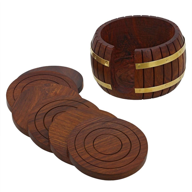 ITOS365 Wooden Drink Coasters Wood Table Coaster Set of 6 for Tea Cups Coffee Mugs Beer Cans Bar Tumblers and Water Glasses - Image 2