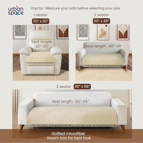 Urban Space 2 Seater Microfiber Quilted Sofa Cover mat with Tassels, Easy Care & Machine Washable Cover, Anti-Slip Backing Sofa Seat Runner for Couch for Living Space (2 Seater - Beige) - Image 5