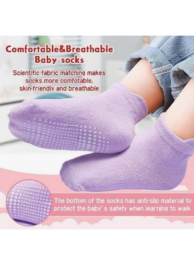 بيوينتي عبوة من 6 جوارب للأطفال مضادة للانزلاق، جوارب أرضية مضادة للانزلاق للأطفال الصغار مع مقابض، جوارب قطنية قابلة للتهوية للأولاد والبنات متعددة الألوان - Image 2