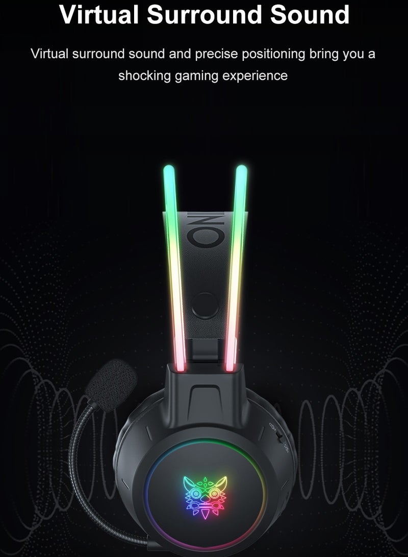 onikuma X15Pro RGB Wired Gaming Headset with Mic Over-Ear Headphones Surround Sound for PC Gamer PS4 PS5 Options Game Movie Music - Black - Image 4