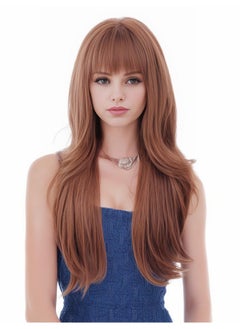 Rugelyss Rugelyss Ginger Brown Wigs for Women 28 Inches Long Wavy Hair Wig with Bang Synthetic Layered Caramel Wigs for Girls Daily Party Use  - Image 3