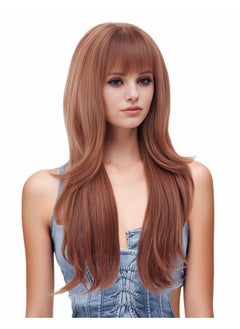 Rugelyss Rugelyss Ginger Brown Wigs for Women 28 Inches Long Wavy Hair Wig with Bang Synthetic Layered Caramel Wigs for Girls Daily Party Use  - Image 5