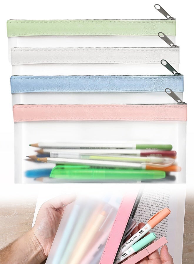 4 Pack Clear Pencil Pouch, Cute Pencil Case, Pencil Bag With Zipper, Teen Portable Pencil Pouch For School & Stationery Supplies - Image 1