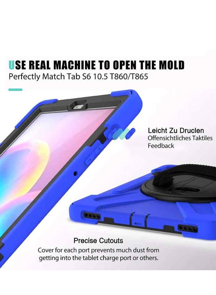 متوافق مع جهاز Samsung Tab S6 مقاس 10.5 بوصة 2019 T860/T865/T867 مع فتحة قلم وحافظة مقاومة للصدمات مع حامل قابل للدوران 360 درجة وحزام يد - Image 2