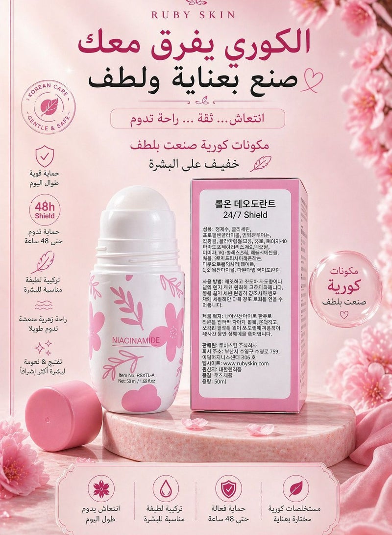 Rubyskin Roll On Deodorant  24/7 Shield With Niacinamide - Image 2