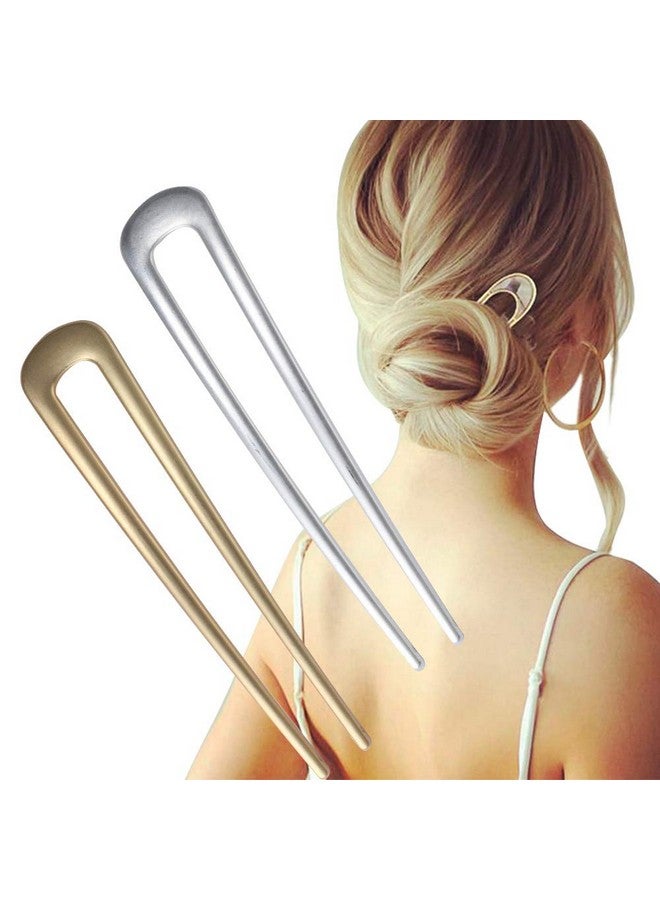FRDTLUTHW Large French Hair Pins Metal Ushaped Hair Sticks(Pack Of 2 Gold&Silver) - Image 1