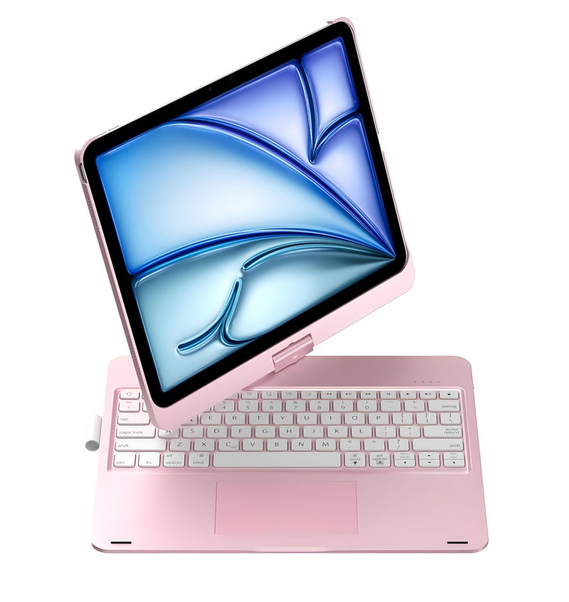 ProElite 360 Degree Rotatable Wireless Bluetooth TouchPad Keyboard Case Cover for Apple iPad Air 13 inch M4/M3/M2 2026/2025/2024 & iPad Pro 12.9 5th/6th Gen, Built-in 7-Colors Backlit, Rose Gold - Image 1