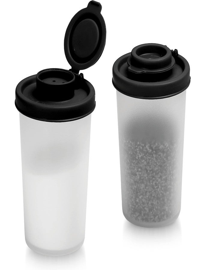 SIGNORAWARE Salt and Pepper Shakers Moisture Proof Set of 2 Large Salt Shaker to go Camping Picnic Outdoors Kitchen Lunch Boxes Travel Spice Set Clear with Black Lids Plastic Airtight Dispenser - Image 1