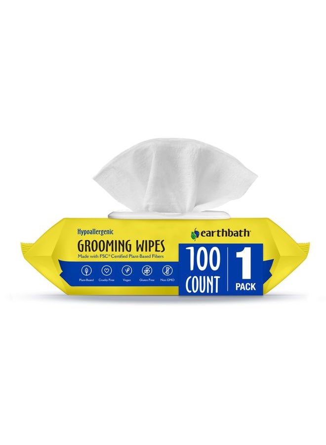 earthbath Natural Hypo Allergenic Grooming Wipes Fragrance Free, White, 100Pcs - Image 1