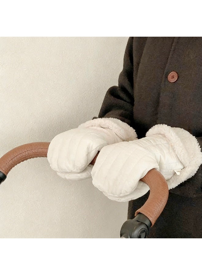 Baby Stroller Hand Muffs, Waterproof Windproof Warm Gloves with Lamb Wool Lining, Oversized Stroller Handle Warmers with Magic Tape - Image 1