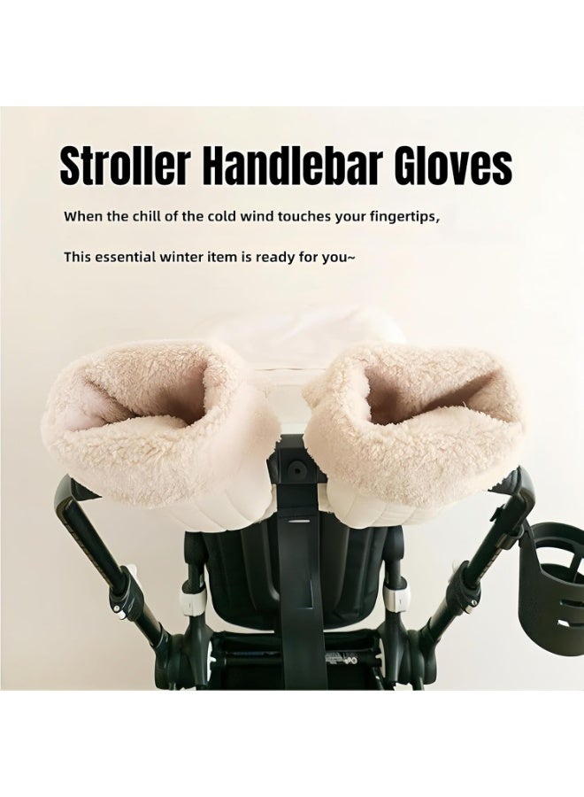 Baby Stroller Hand Muffs, Waterproof Windproof Warm Gloves with Lamb Wool Lining, Oversized Stroller Handle Warmers with Magic Tape - Image 2