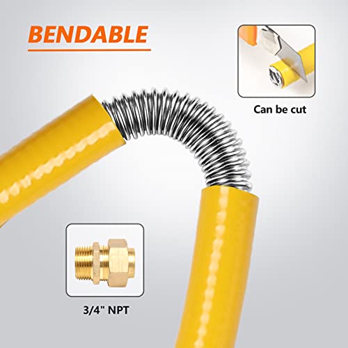 Grehitk 70ft 3/4'' Flexible Gas Line, CSST Corrugated Stainless Steel Tubing Pipe Kit, Natural Gas Line Propane Pipe Conversion Kit Grill Hose with 2 Male Adapter Fittings (70ft 3/4'') - Image 5