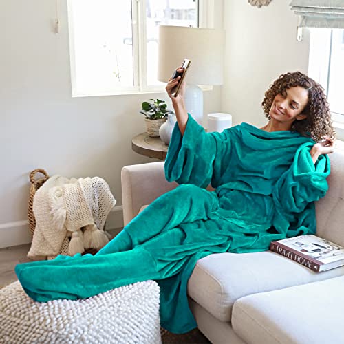 Catalonia Wearable Fleece Blanket with Sleeves and Foot Pockets for Adult Women Men, Micro Plush Comfy Wrap Sleeved Throw Blanket Robe Large, Green, St. Patrick Gift - Image 2