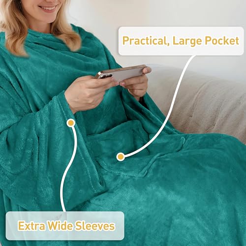 Catalonia Wearable Fleece Blanket with Sleeves and Foot Pockets for Adult Women Men, Micro Plush Comfy Wrap Sleeved Throw Blanket Robe Large, Green, St. Patrick Gift - Image 4