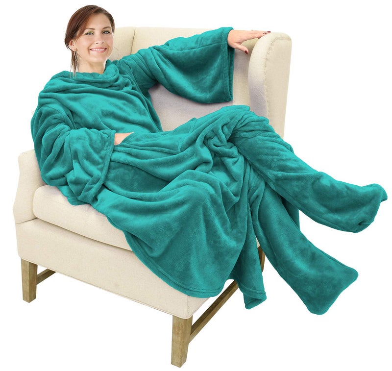Catalonia Wearable Fleece Blanket with Sleeves and Foot Pockets for Adult Women Men, Micro Plush Comfy Wrap Sleeved Throw Blanket Robe Large, Green, St. Patrick Gift - Image 1