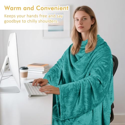 Catalonia Wearable Fleece Blanket with Sleeves and Foot Pockets for Adult Women Men, Micro Plush Comfy Wrap Sleeved Throw Blanket Robe Large, Green, St. Patrick Gift - Image 3