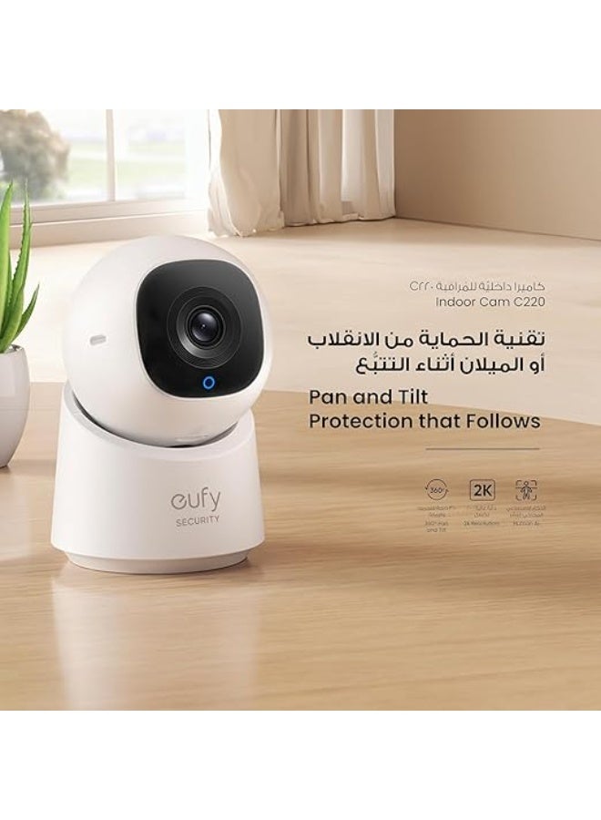 eufy Security Indoor Cam C220, 2K Resolution Security Camera, 360° PTZ, Wi-Fi, AI Tracking - Image 3