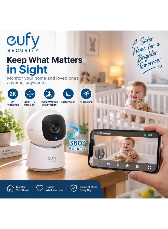eufy Security Indoor Cam C220, 2K Resolution Security Camera, 360° PTZ, Wi-Fi, AI Tracking - Image 2
