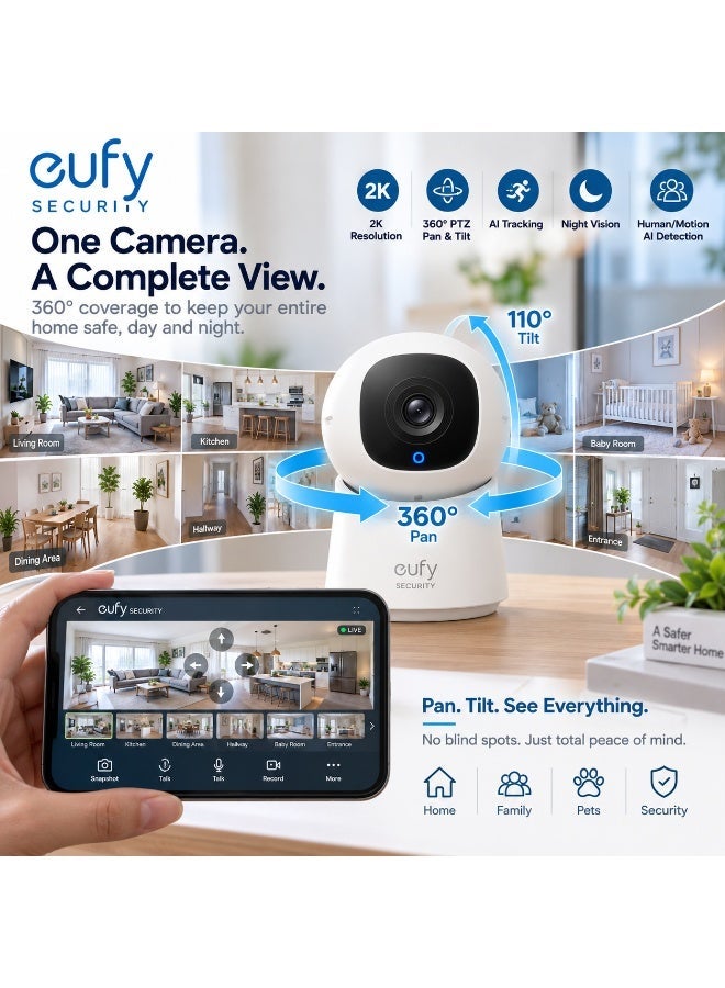 eufy Security Indoor Cam C220, 2K Resolution Security Camera, 360° PTZ, Wi-Fi, AI Tracking - Image 5