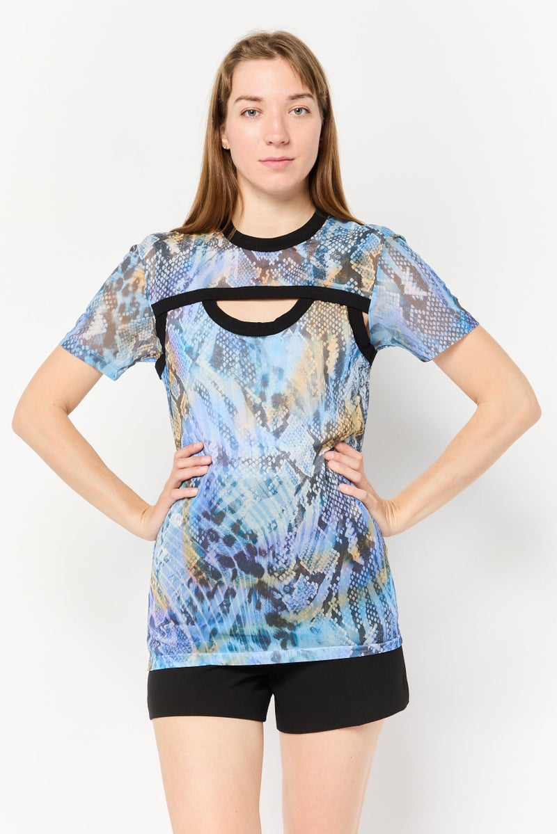Women Crew Neck Short Sleeve Animal Print T-Shirt, Multicolor