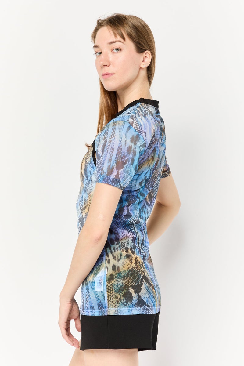 Women Crew Neck Short Sleeve Animal Print T-Shirt, Multicolor